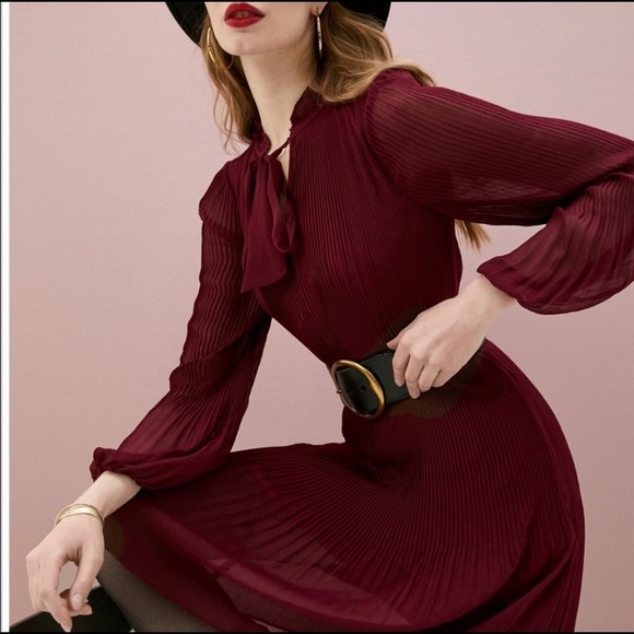 NWOT DKNY Long Sleeve Tie Neck Pleated Shift Dress - Picture 2 of 7